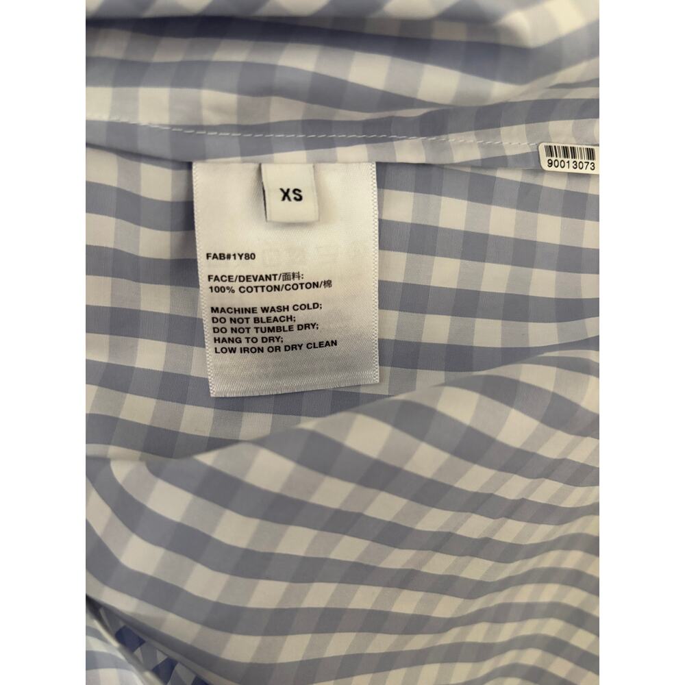 Lafayette 148 New York Poplin Button Up Shirt Blue Gingham Check Size XS FLAW - Picture 12 of 15
